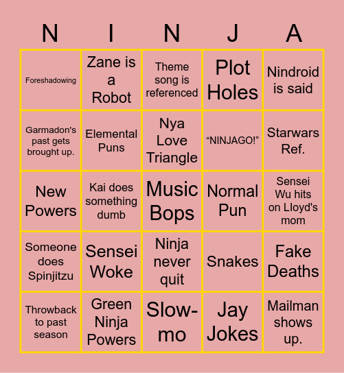 Ninjago Bingo (FINAL) Bingo Card