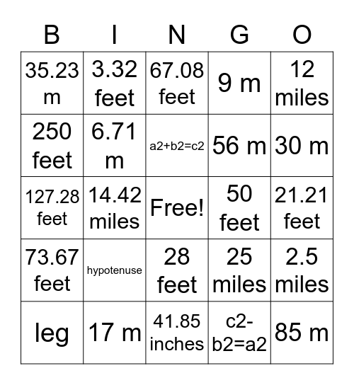 Real-world math bingo Card