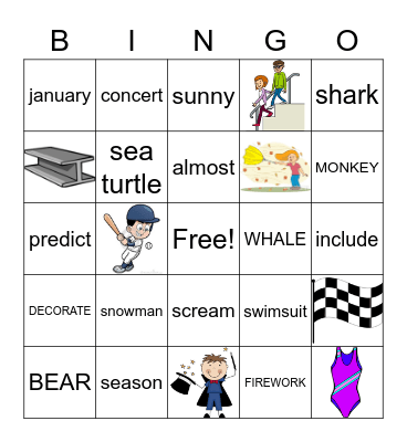Book 1 Unit 6 Bingo Card