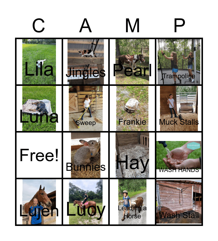 Cheyne Ranch Summer Camp Bingo Card