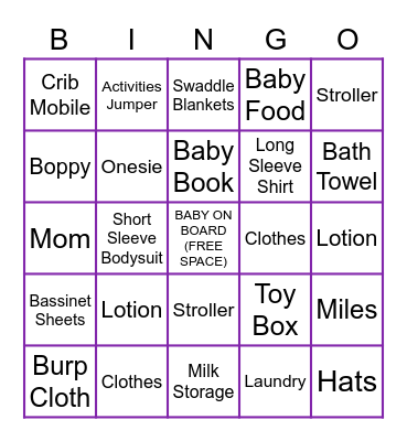 Baby Girl Glover Bingo! Bingo Card