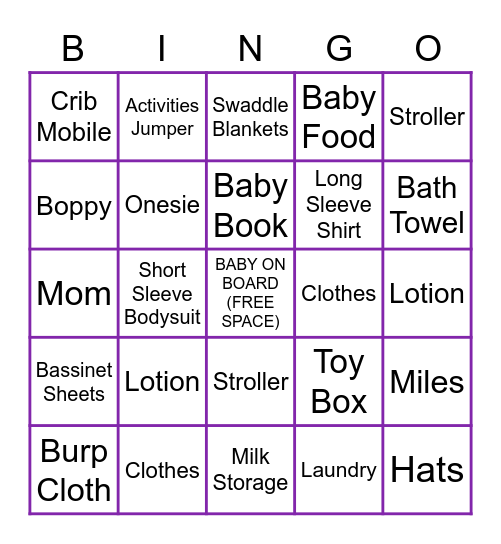 Baby Girl Glover Bingo! Bingo Card