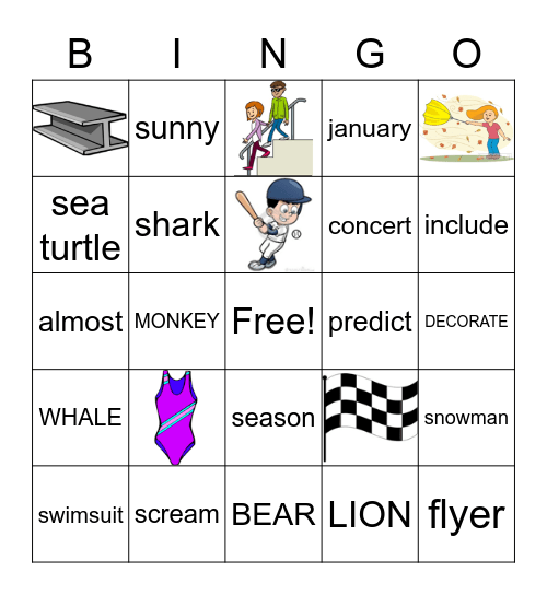 Book 1 Unit 6 Bingo Card