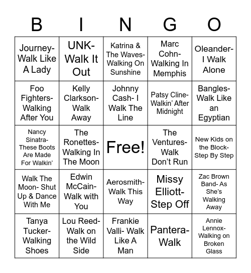 Total-Quiz.com Presents Radio Bingo: Go For A Walk Bingo Card