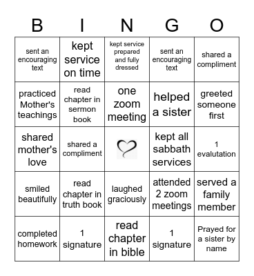 Heavenly Bingo Card