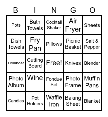 Alexa's Bridal Shower Bingo Card