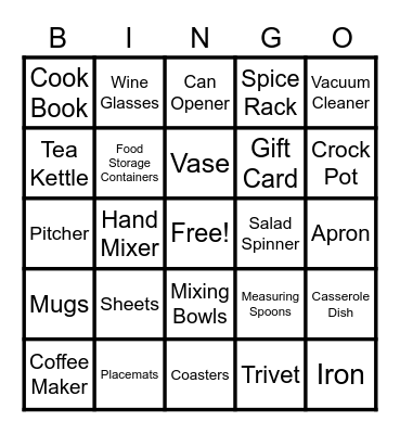 Alex's Bridal Shower Bingo Card