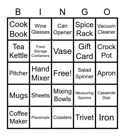 Alex's Bridal Shower Bingo Card