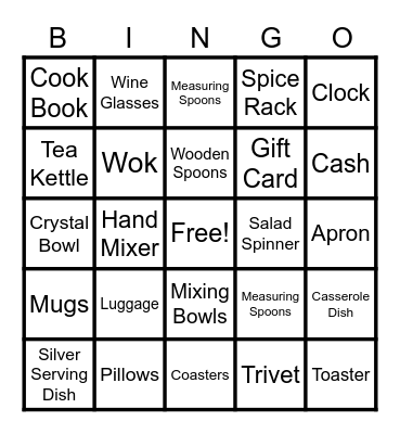 Alex's Bridal Shower Bingo Card