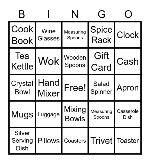 Alex's Bridal Shower Bingo Card