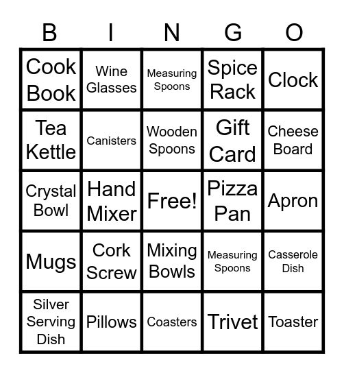 Alex's Bridal Shower Bingo Card