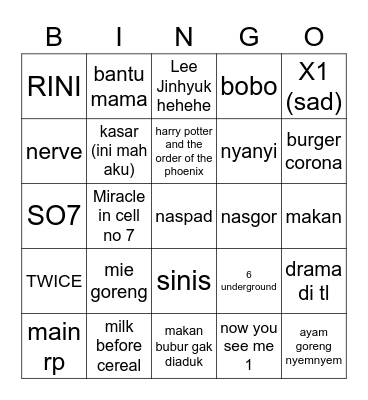Untitled Bingo Card