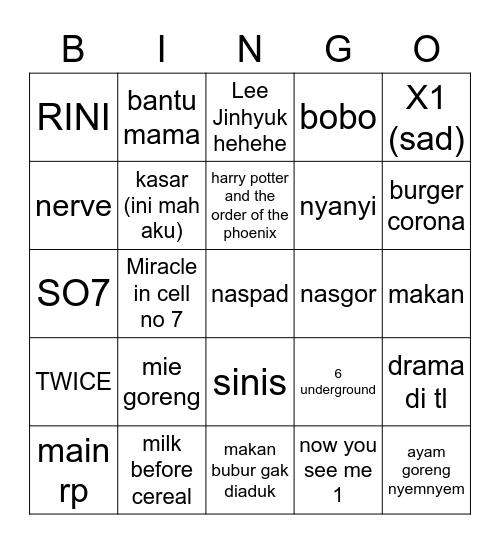 Untitled Bingo Card