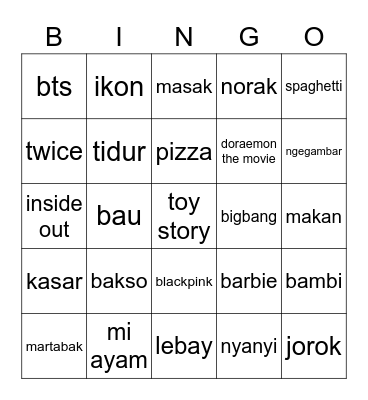 minah Bingo Card