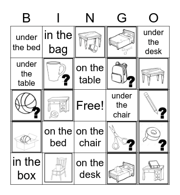 Lesson 5: Where is my cap? Bingo Card