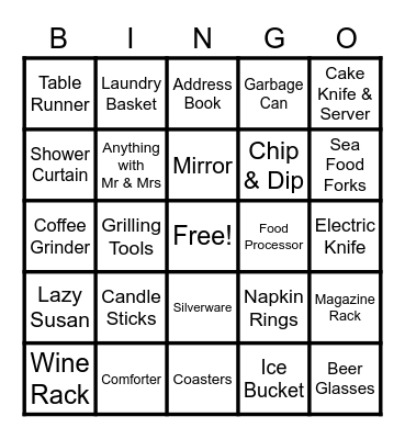 Alex's Bridal Shower Bingo Card