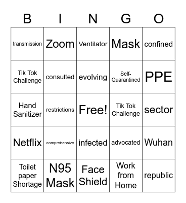 Dictionary Bingo - Cornoavirus Bingo Card