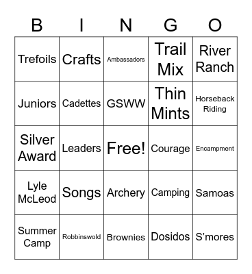 Girl Scout Bingo Card