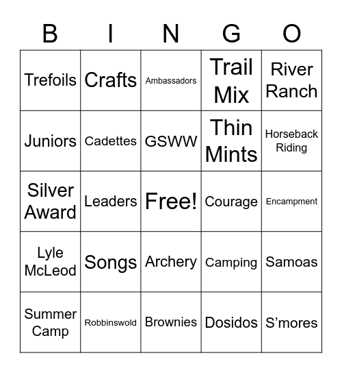 Girl Scout Bingo Card