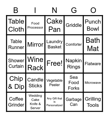 Alexa's Bridal Shower Bingo Card