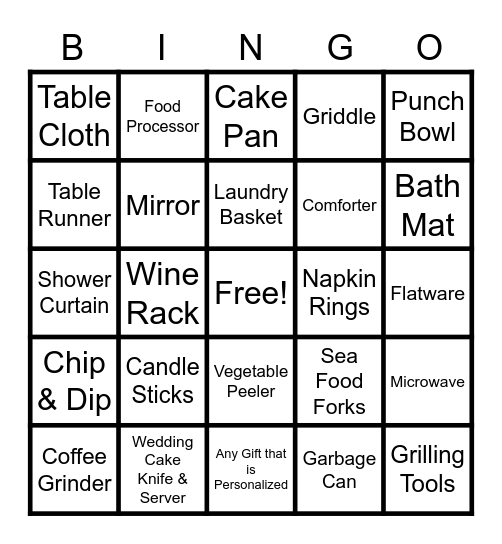 Alexa's Bridal Shower Bingo Card