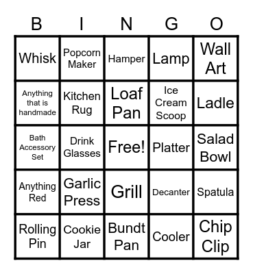 Alexa's Bridal Shower Bingo Card