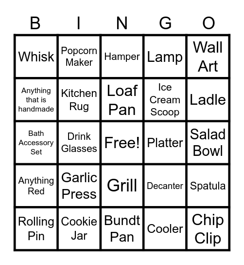 Alexa's Bridal Shower Bingo Card