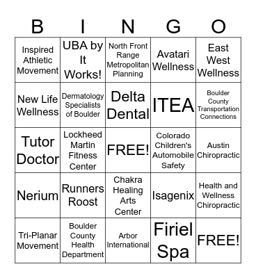 Feed Your Spirit Health Fair Bingo Card