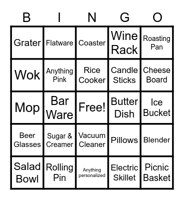 Alexa's Bridal Shower Bingo Card