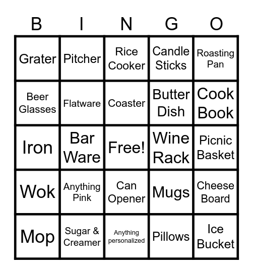 Alexa's Bridal Shower Bingo Card