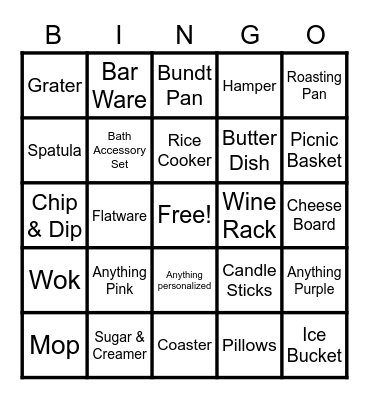 Alexa's Bridal Shower Bingo Card