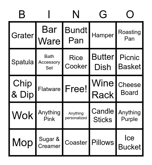 Alexa's Bridal Shower Bingo Card