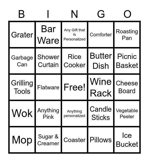 Alexa's Bridal Shower Bingo Card