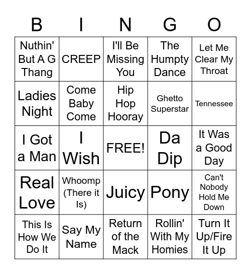 Mental Floss Music Bingo - '90s Hip Hop R&B Bingo Card
