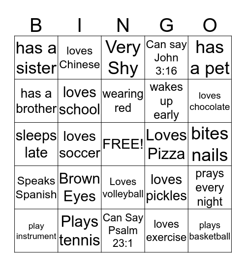 Jewels Slumber Party Bingo Card