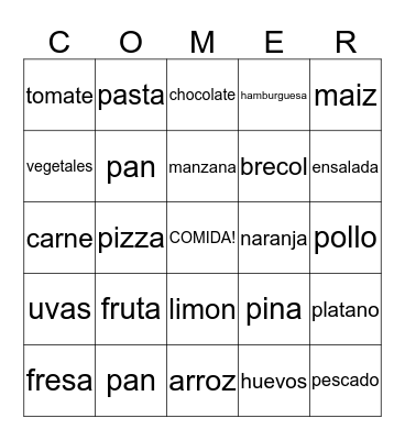 Yo como la comida! Bingo Card
