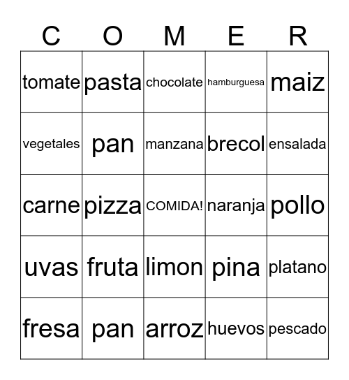 Yo como la comida! Bingo Card