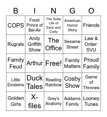 Theme Show Bingo Card