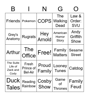 Theme Show Bingo Card