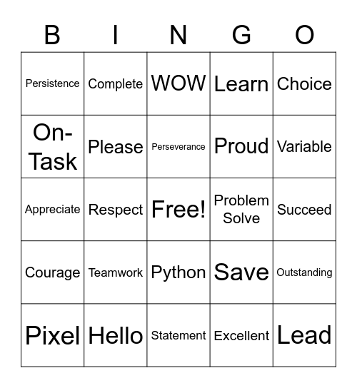 Digital Technologies Bingo Card