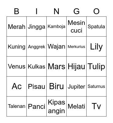 Jenara Bingo Card