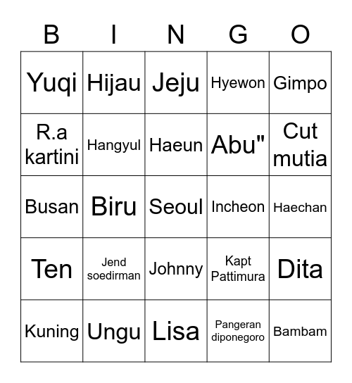 Ugi's bingo Card