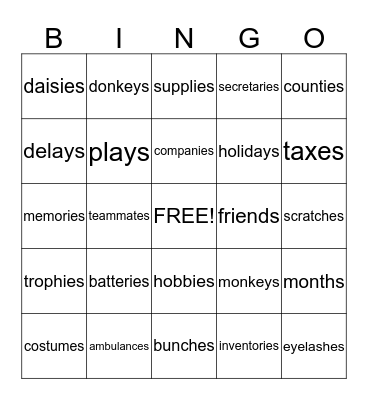 Spelling for Diana and Fernando Bingo Card