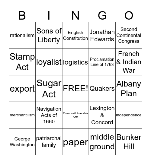 Dual History Exam II Review - Lee Bingo Card