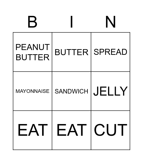 how to make a sandwich Bingo Card