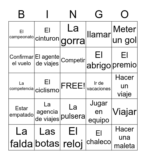 Espanol BINGO ! Bingo Card