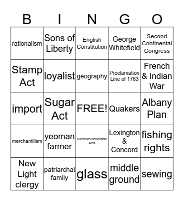 Dual History Exam II Review - Lee Bingo Card