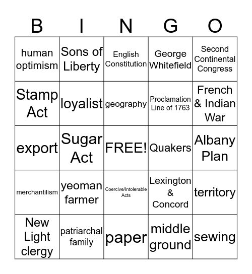Dual History Exam II Review - Lee Bingo Card