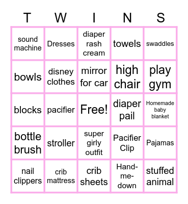 Baby Shower BINGO Card