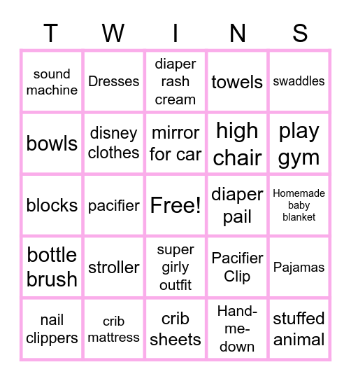 Baby Shower BINGO Card